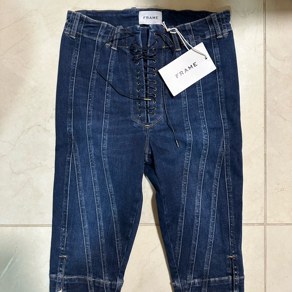 Frame Denim Women's Navy Lace-Up Capri Jeans